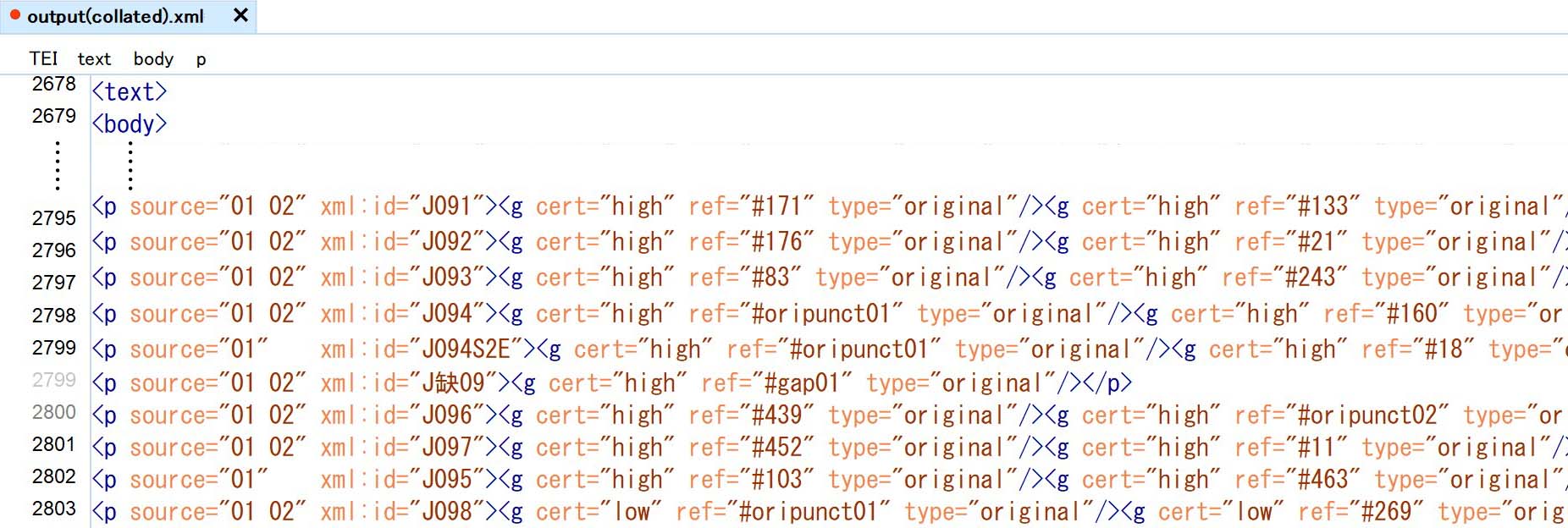 Figure 20 Example main text body after automated collation